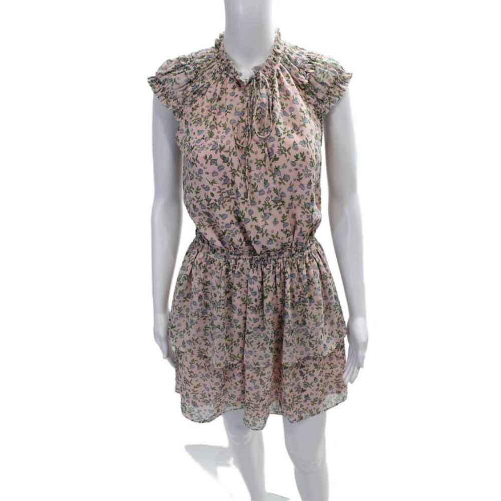 Decker Women Blouson Pink High Neck Short Sleeve Floral Dress Size XS